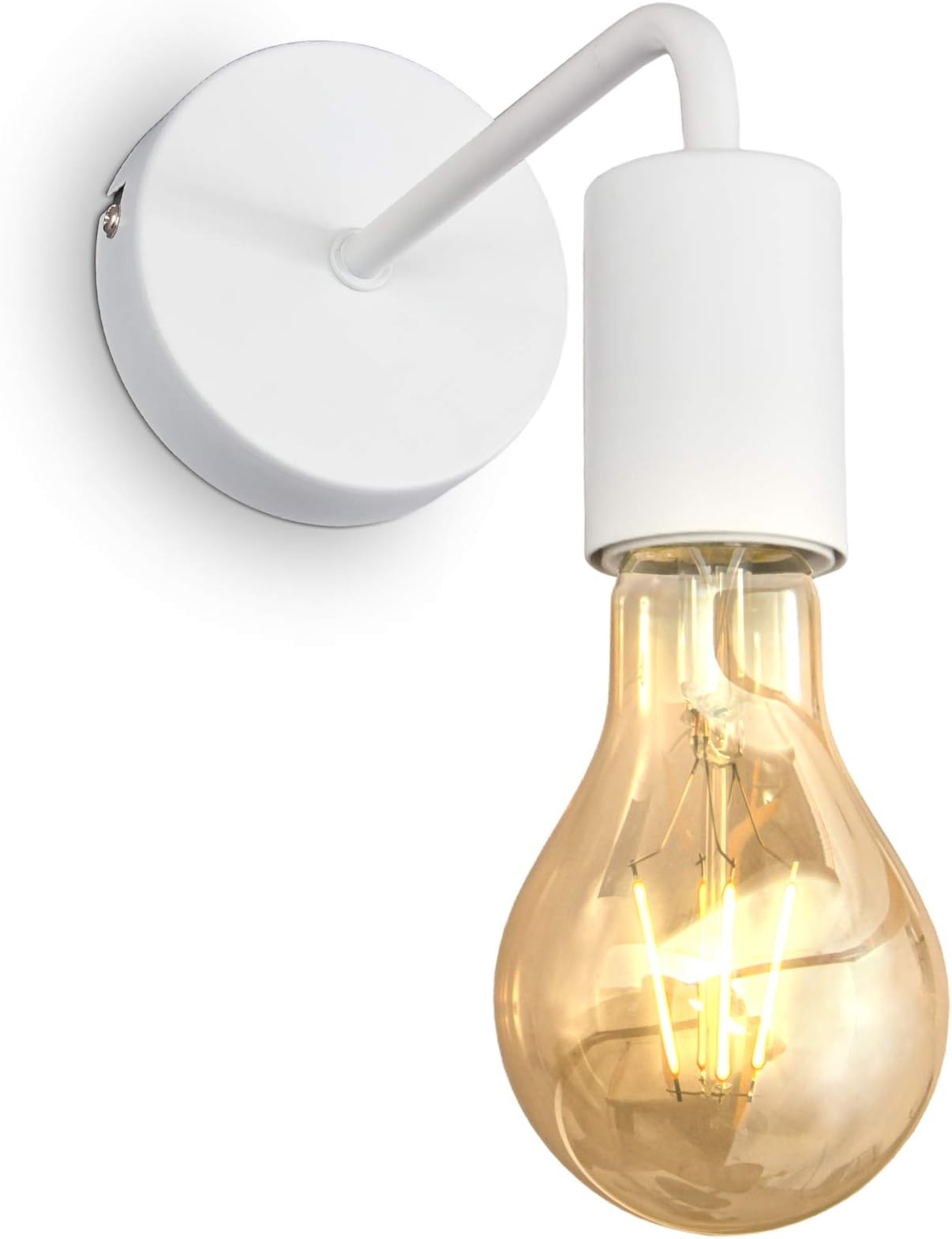 B.K.Licht Industrial Retro Design Wall Light, White Finish Metal, Living Room & Bedroom Lighting, Bedside Lamp, E27 Socket, for LED Bulb 10W Max