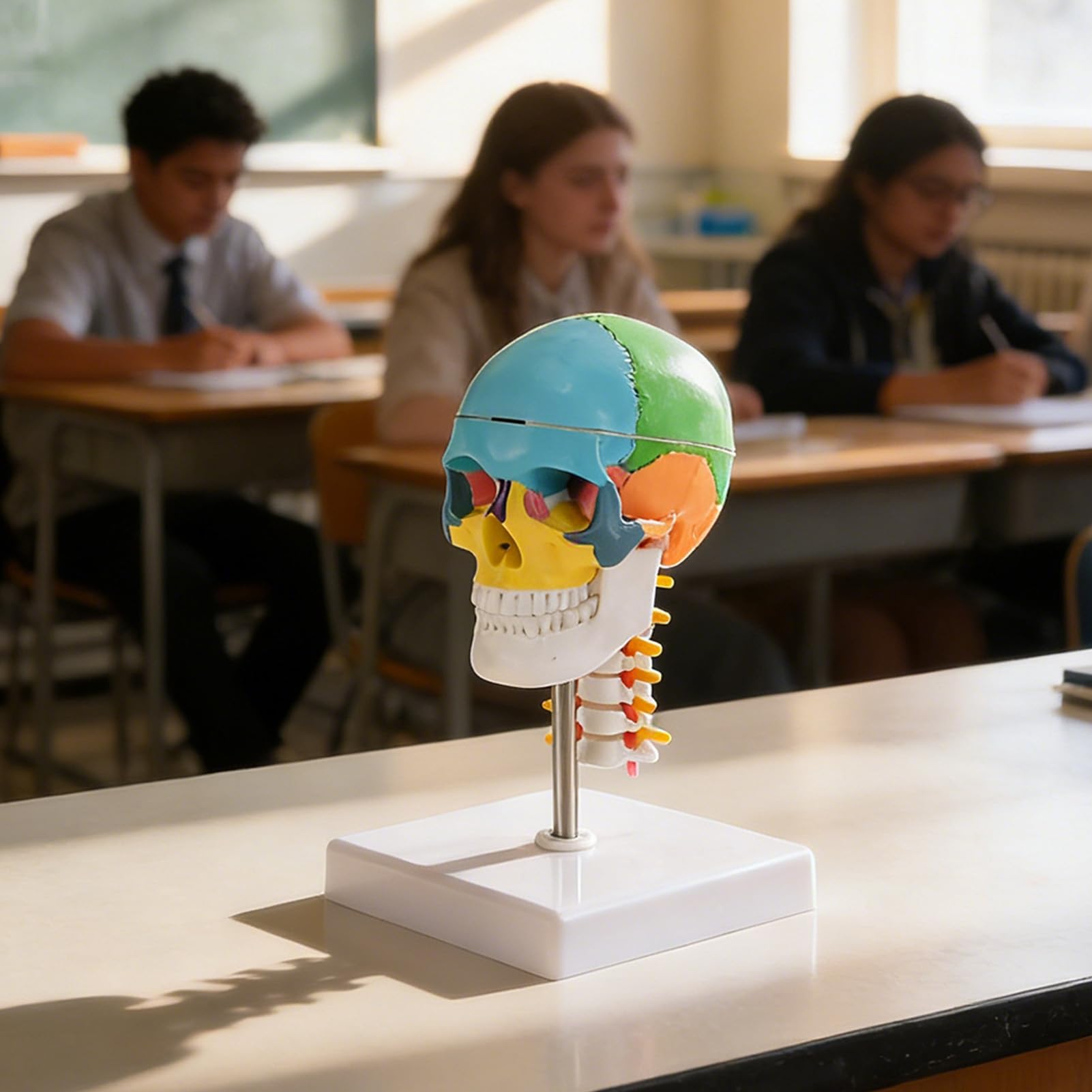 Generic Model Czaszki z Mózgiem i Kręgosłupem Szyjnym, Magnetyczna Zdejmowana Nasadka, Stabilna Podstawa, Praktyczny Sprzęt Dydaktyczny dla Studentów Kierunków Artystycznych, materiał PVC