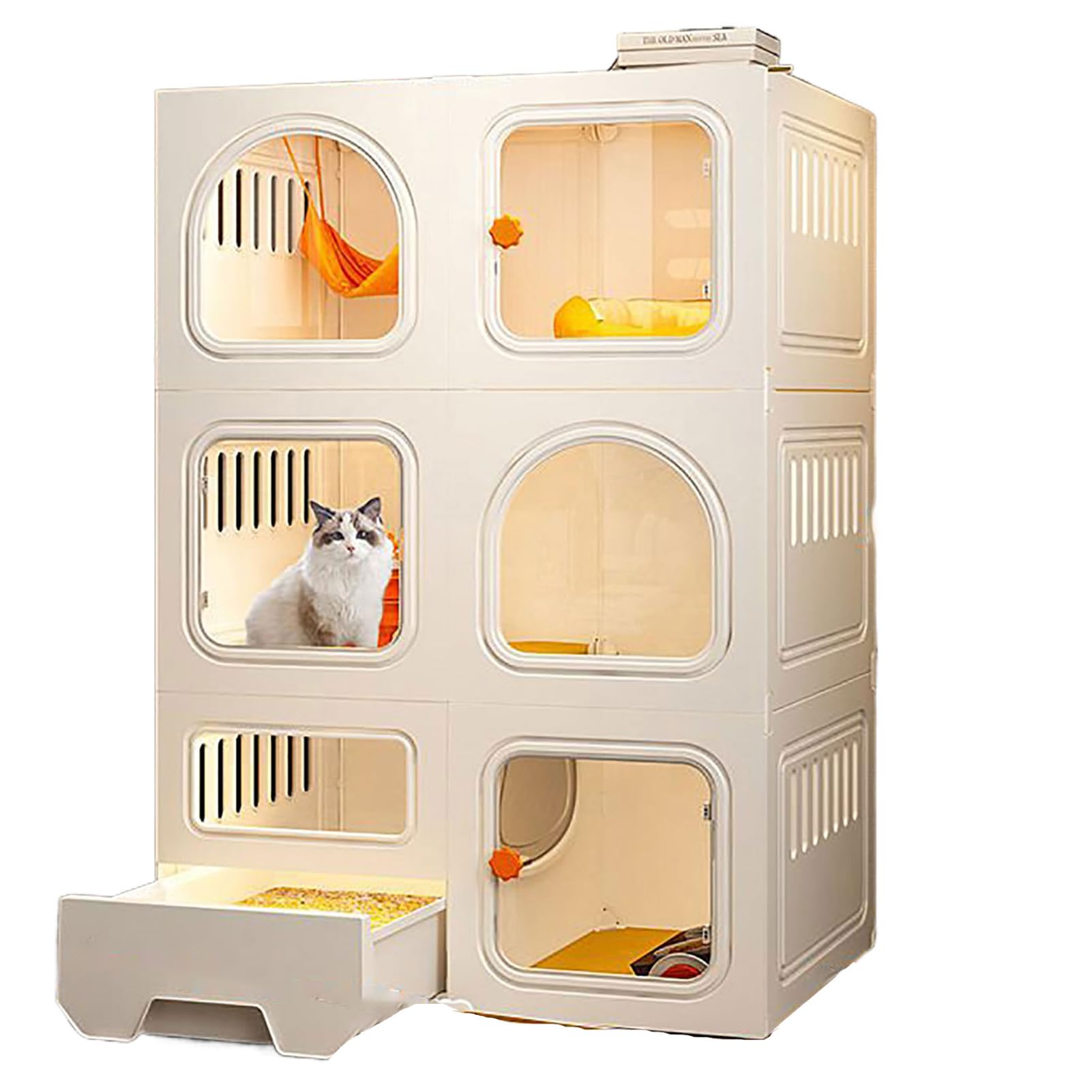 JingNian Gabbia per Gatti di Grandi Dimensioni A 2/3 Livelli con Lettiera, Gabbia per Gatti Fai da Te, Gabbie per Gatti da Interno con Lettiera(Size:71 * 46.5 * 106cm)