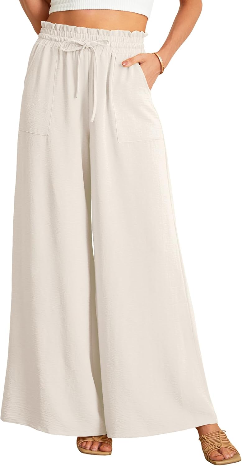 JINKESI Women Wide Leg Pants High Waist Loose Flowy Adjustable Tie Knot Trousers Business Casual Pants with Pockets - Image 2