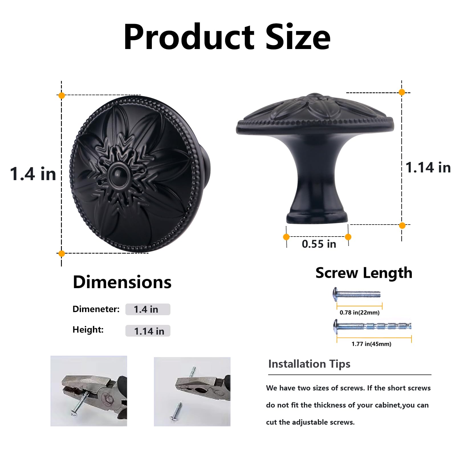Confezione da 12 pomelli rotondi per armadietti neri opachi, diametro 1-2/12,7 cm, per armadietti da cucina e cassetti, colore nero opaco per cassetti