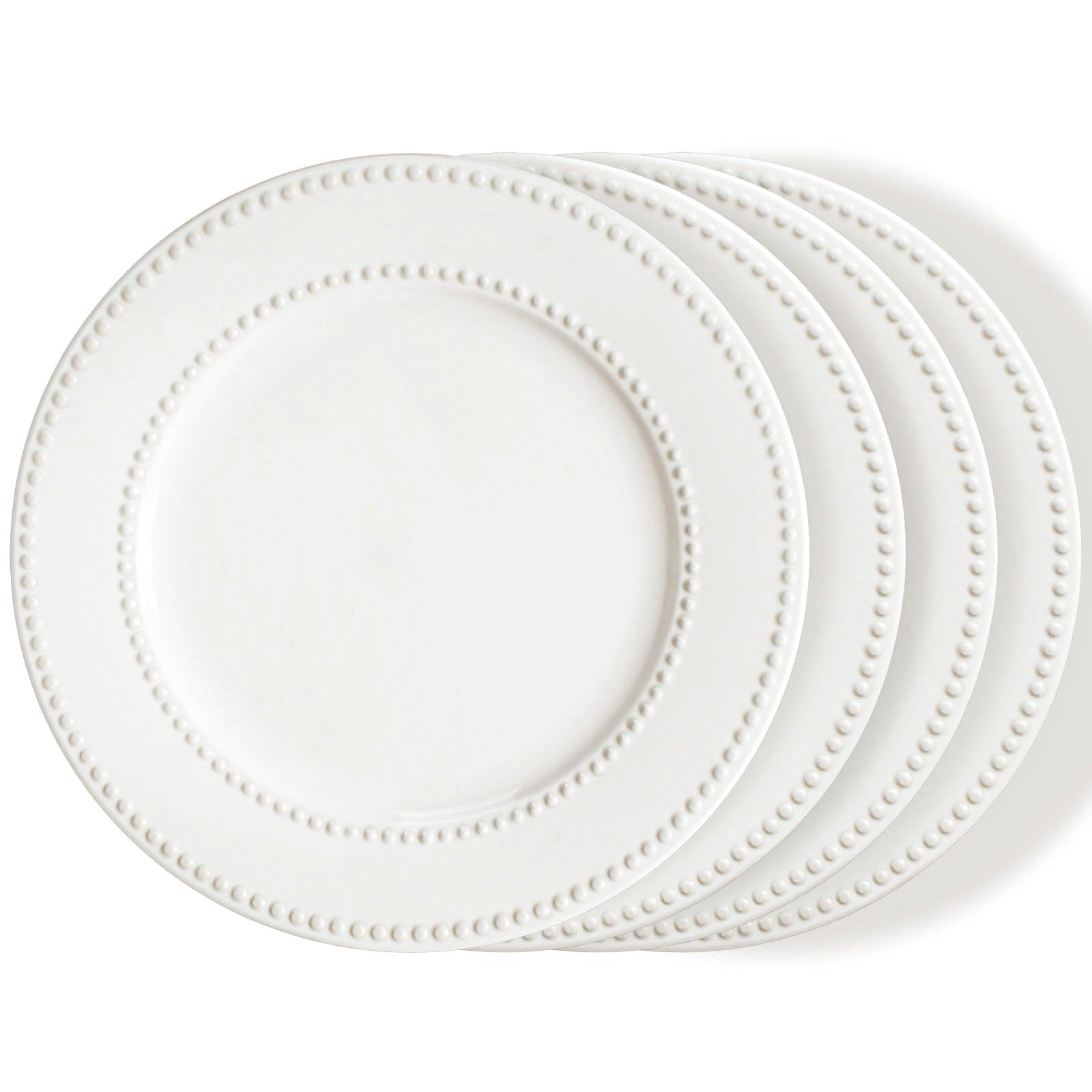 Set Di 4 Piatti Piani In Ceramica Bianca 26,7cm – Bordo Rialzato Con Pois, Per Pasta, Bistecca E Insalata