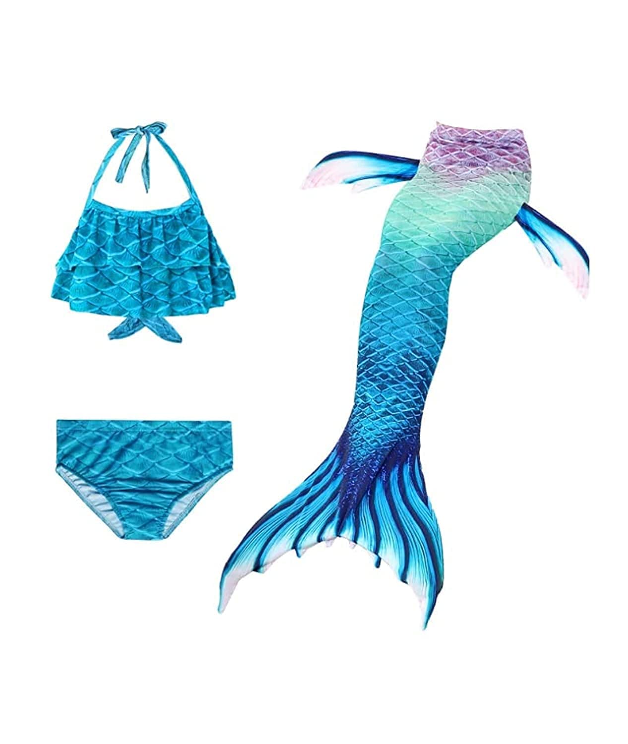 Cutiecute Girls 3 pcs Children's Mermaid Swimsuit Mermaid Tail Swimsuit Mermaid Costume Swimwear for Toddler Big Girls Birthday Gift (110(2-4Y))