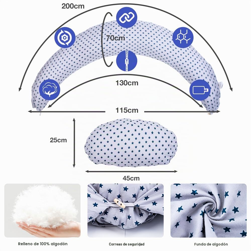 Chilling Home Almohada Embarazada 2 en 1 XXL,Cojin Lactancia Bebe para Dormir, Almohada de Embarazo con Almohada Interior y Funda de Algodón Almohada de Embarazo (Azul)