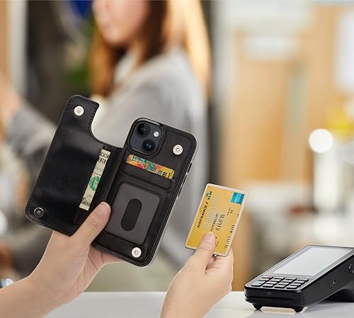Miniatura 2 de Funda tipo cartera diseñada para Apple iPhone 14 de 6.1 pulgadas, soporte para tarjetas de crédito de piel sintética, 2 fundas de teléfono celular,