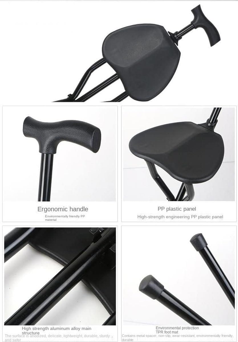Combo De Silla De Bastón Bastón con Silla para Caminar, Taburete Silla Bastón Plegable Bastón Trípode para Caminar Bastón Ortopédico Mango Ergonómico para Ancianos Y Discapacitados