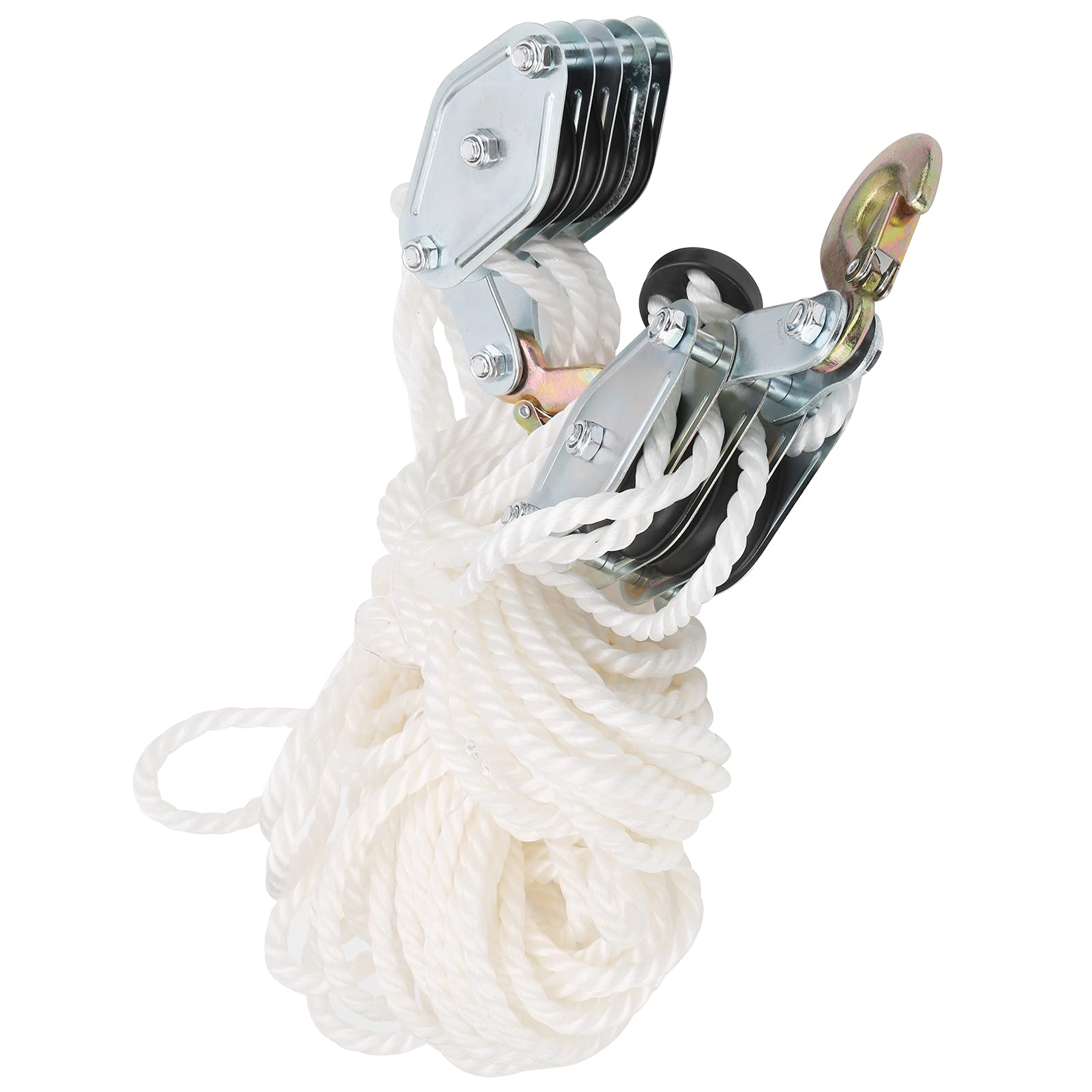 Lifting Pulley, 4000LB Load Hoist Pulley Galvanized Steel Heavy Duty Pulley Block Hanging Wire Tow Wheel 20m Nylon Rope for Industrial Construction Sites