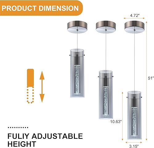Miniatura 71 de Lámpara de techo colgante, iluminación LED de cocina, luces colgantes de cristal para isla de cocina, lámpara colgante de cocina moderna con vidrio