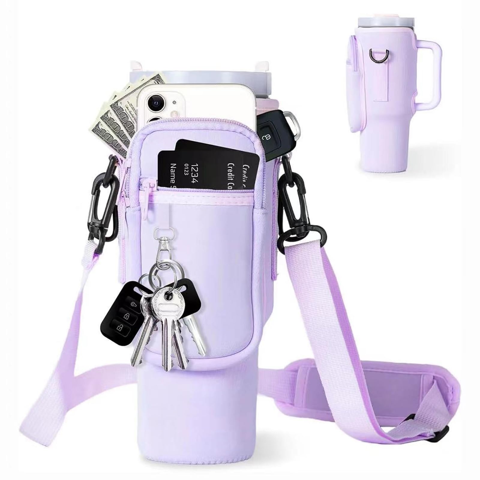 MLPKOI Water Bottle Carrier Bag With 40 Oz Adjustable Shoulder Strap, Accessories for Cup For Walking Travel