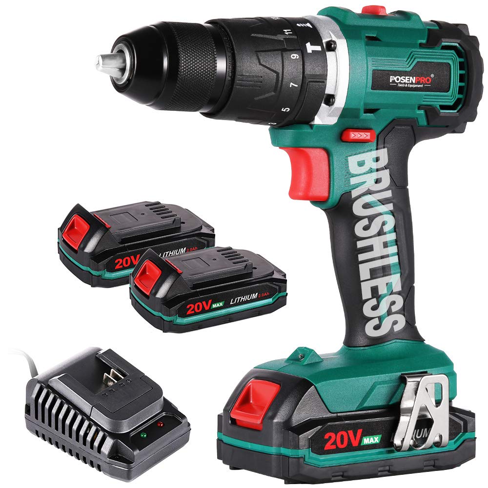 Buy Cordless Drill Driver,Brushless 20V Hammer Drill with 2Pcs 2.0Ah