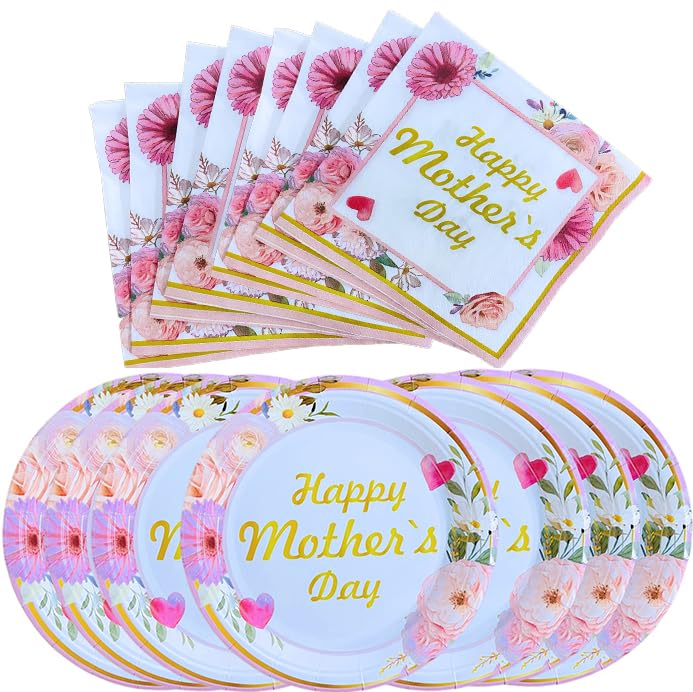 Happy Mother's Day Party Supplies Tableware Set for 24 Guests Tablecloths, Paper Plates, Cups, Napkins, Tableware, Disposable Tableware Gifts,