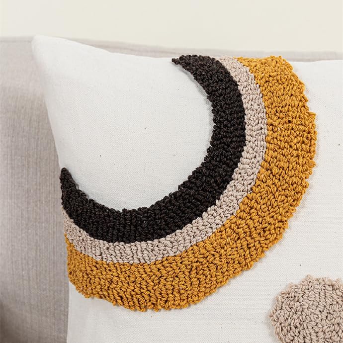 Miniatura 2 de Funda de almohada lumbar bohemia abstracta copetuda de 12 x 20 pulgadas, decoración geométrica de arco iris, funda de cojín de lino, acento neutro,