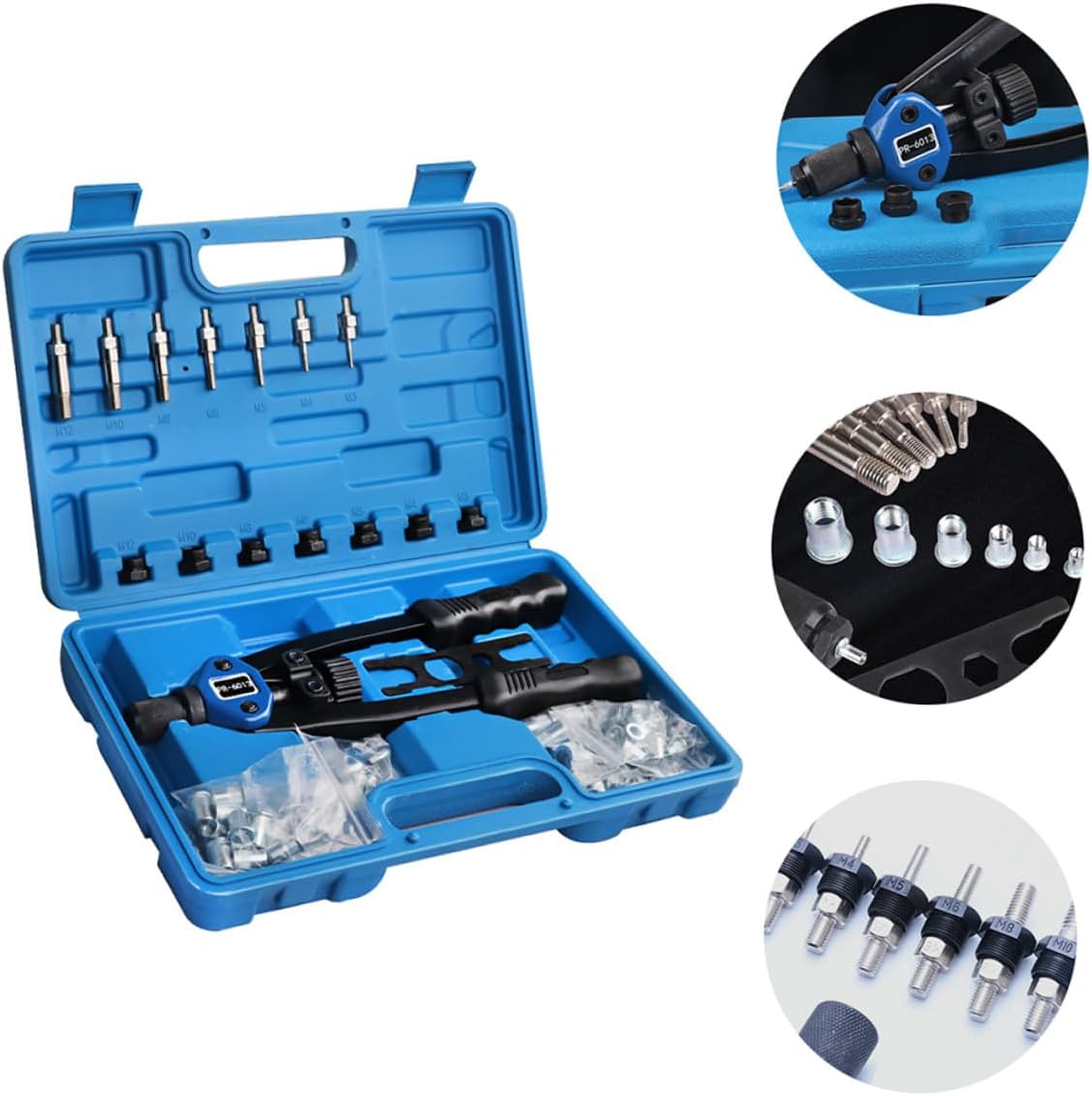 140pcs Hand Rivet Nut Tool Kit M3 to 12mm Threaded Nut Setter with Plastic Case for Automotive Repair and Workshop Use