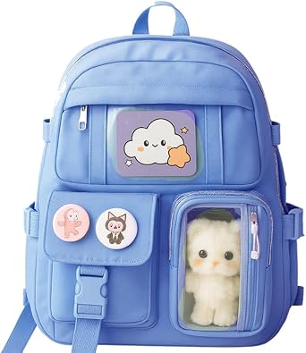 Mochila escolar Infantil e juvenil, Bolso Frontal, Alças Acolchoadas, grande capacidade, ursinho e broches, ideal para crianças de 6 a 13 anos