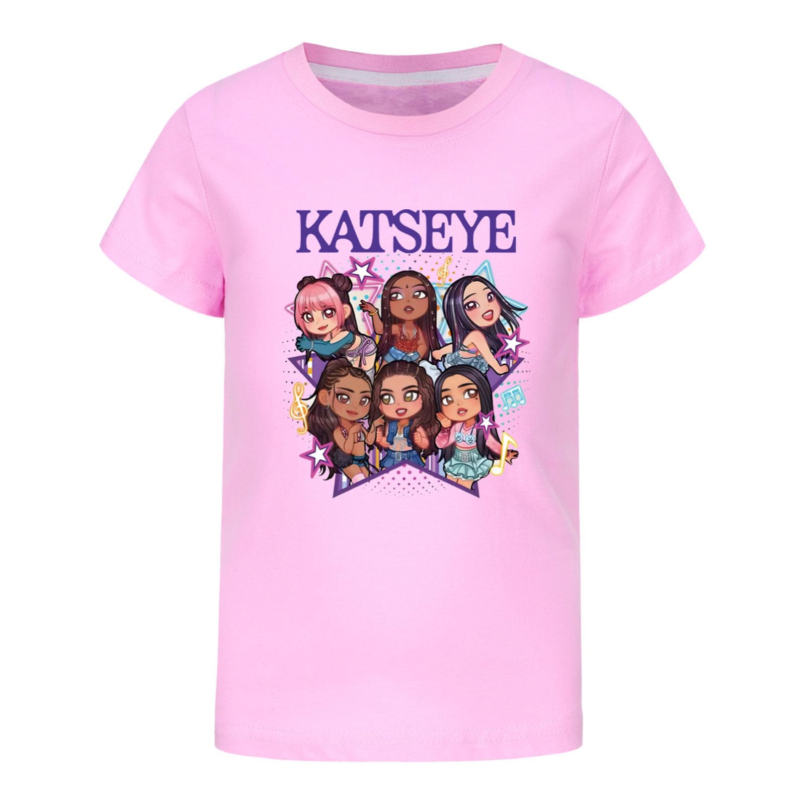 Katseye T-Shirt Kids Cool Trendy Novelty Tee Hip Pop T-Shirt Funny Unisex T-Shirt Top Casual Crew Neck Short Sleeve Fashion Shirts Beautiful Chaos Merch Multicoloured Tops Boys Girls Teens His Hers