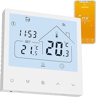 Beok Thermostat Fussbodenheizung Wasser, Raumthermostat Fußbodenheizung Smart WiFi Programmierbar Thermostate Heizung Digital Raumtemperaturregler Kompatibel mit Tuya App & Alexa, 230v 3A Weiß