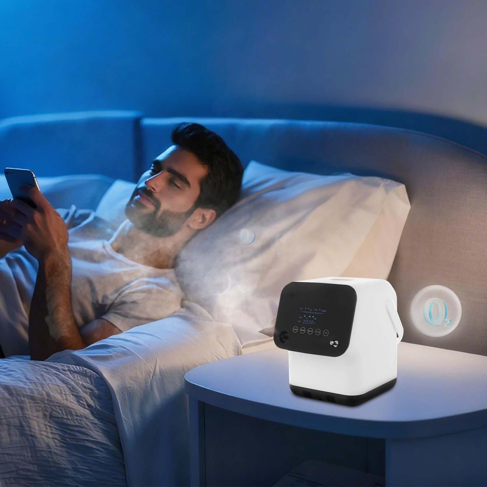 Macchina per la produzione di ossigeno, 1-7 lpm, portatile, 120 W, concentratore di ossigeno domestico silenzioso (45 dB), concentratore di ossigeno portatile, per casa e viaggi