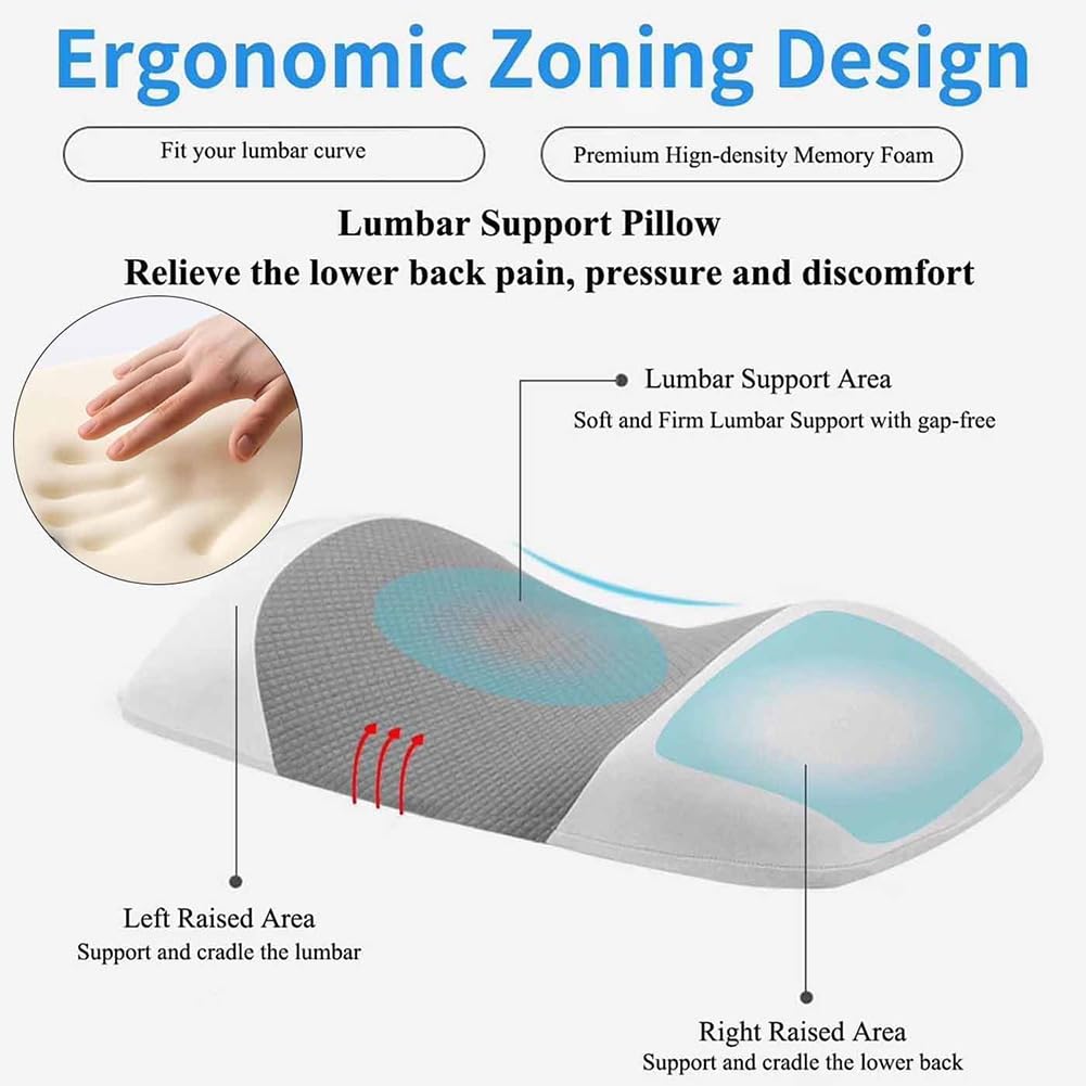 Cuscino sciatica per supporto lombare, ergonomico, in memory foam, per chi dorme sulla schiena, sul fianco, sullo stomaco, cuscino multiuso per letto, ufficio, auto, divano