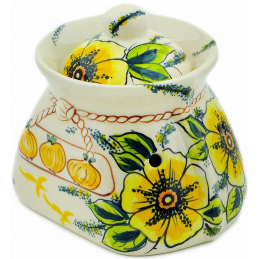 Authentic Polish Pottery Garlic and Onion Jar Signature UNIKAT in Hawaii Sunshine Design Handmade in Boles?awiec Poland + Certificate of Authenticity