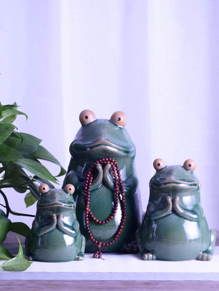Zen Feng Shui figurka żaby w pozycji medytacyjnej, modlące się bogactwo żaba Budda rzeźba na szczęście, ozdoba, bajkowy ogród, 15 x 13 x 18 cm, prezent