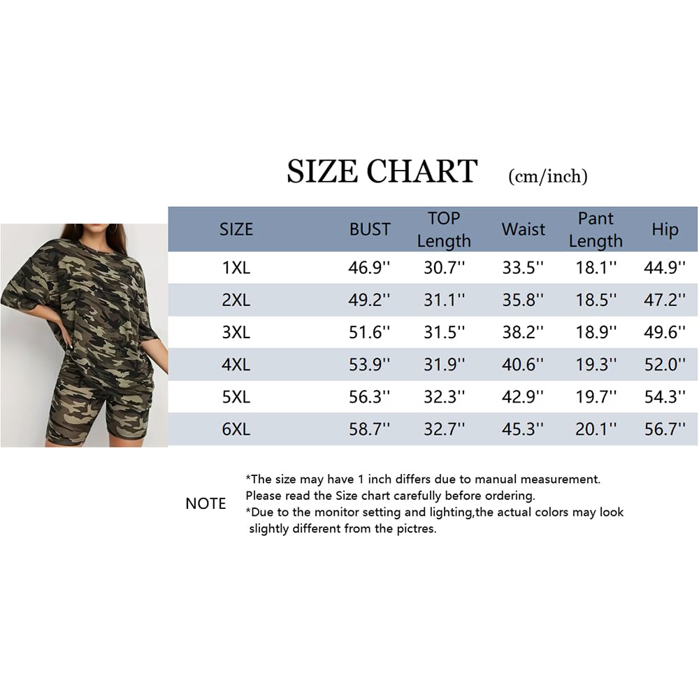 Conjunto de 2 piezas con estampado de camuflaje para mujer, camiseta de manga corta de gran tamaño y pantalones cortos de motociclista — view 2