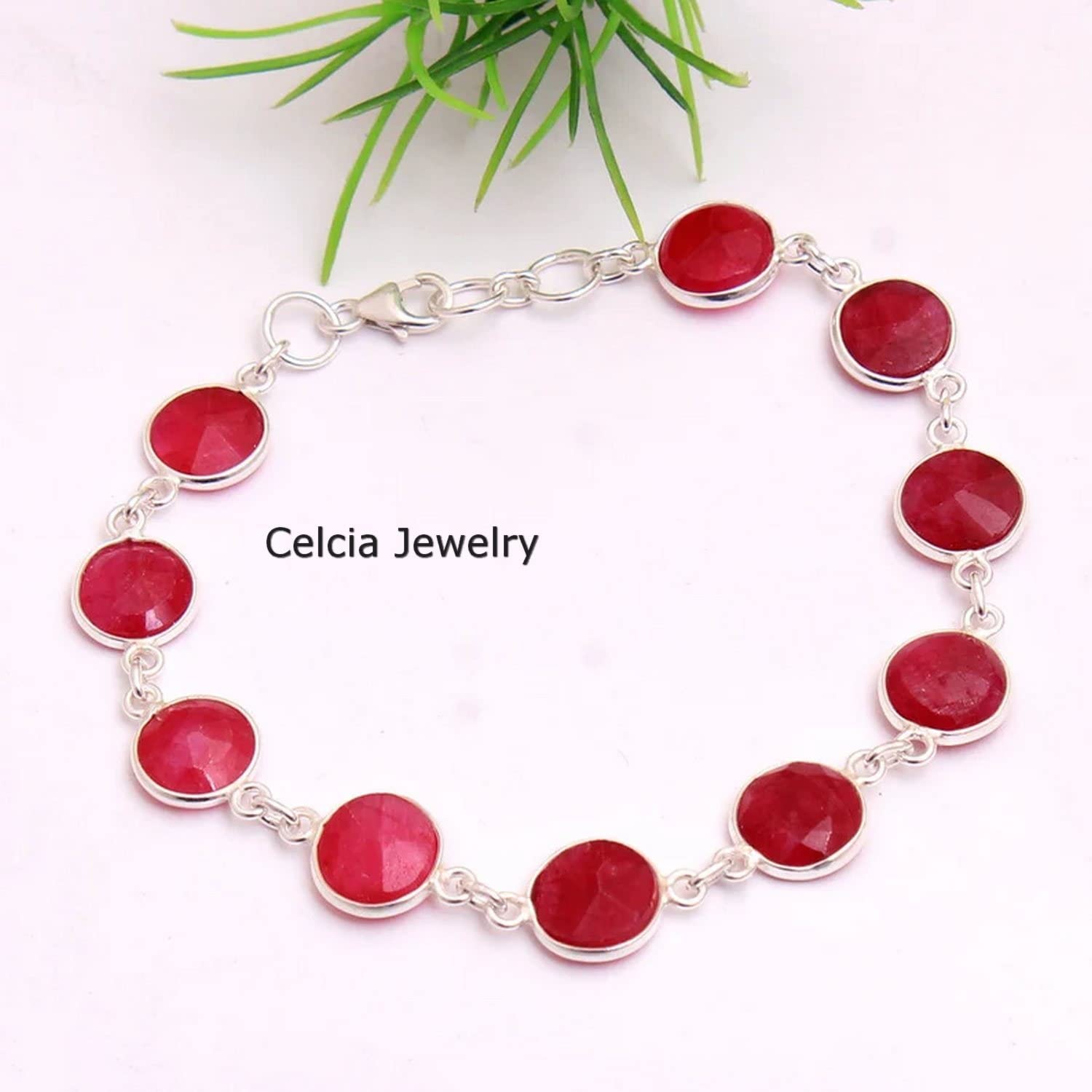 Pulsera de plata esterlina 925 para mujeres y niñas, pulsera de rubí natural Piedra preciosa Pulsera única hecha a mano para ella o para él