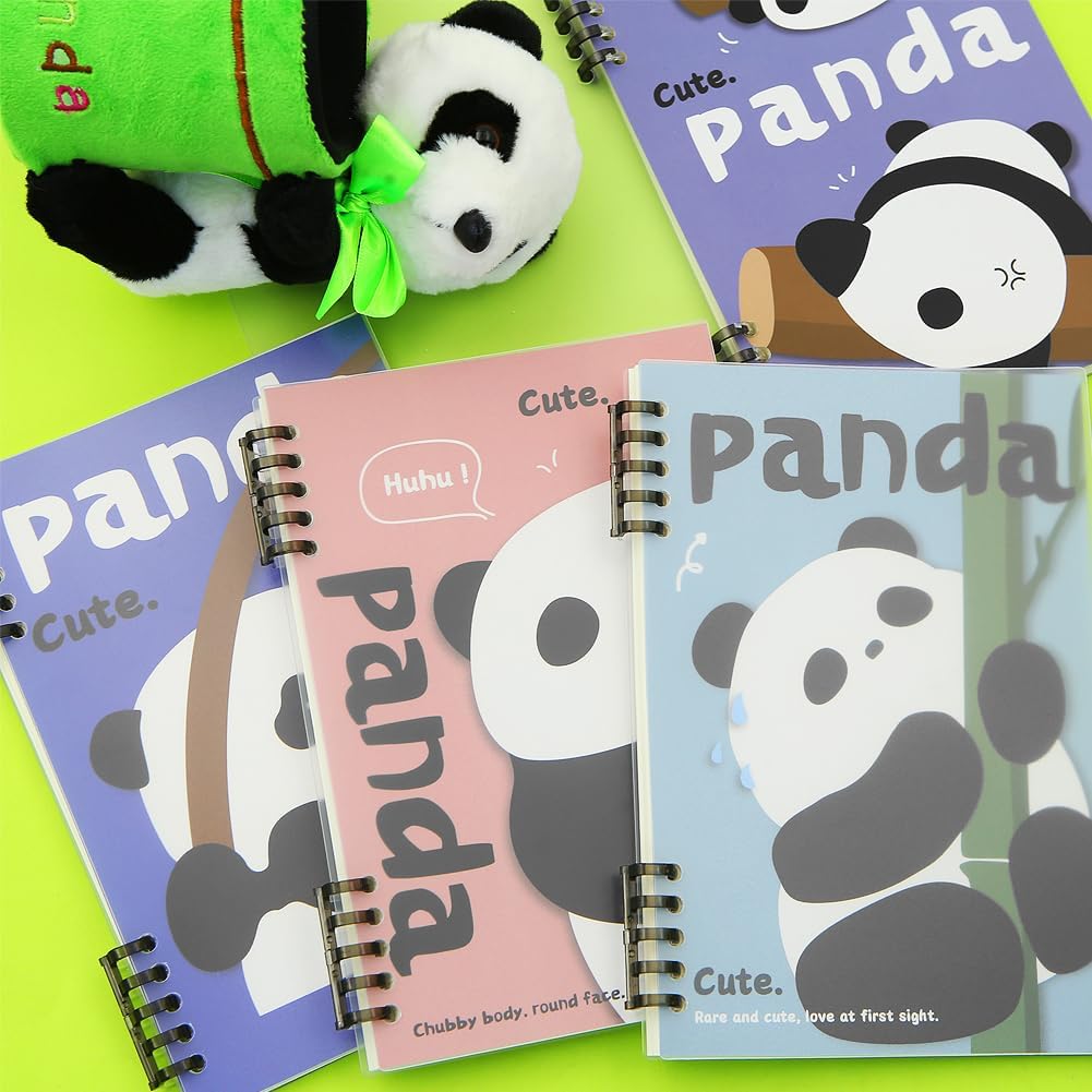 4 Pcs A5 Panda Binder Notebook,Cute 10 Ring Loose Leaf Journal Refillable Writing Spiral Notebook Diary Planning Pocket Notebook with Transparent Cover for Gift Kid School Office Christmas Birthday image 3
