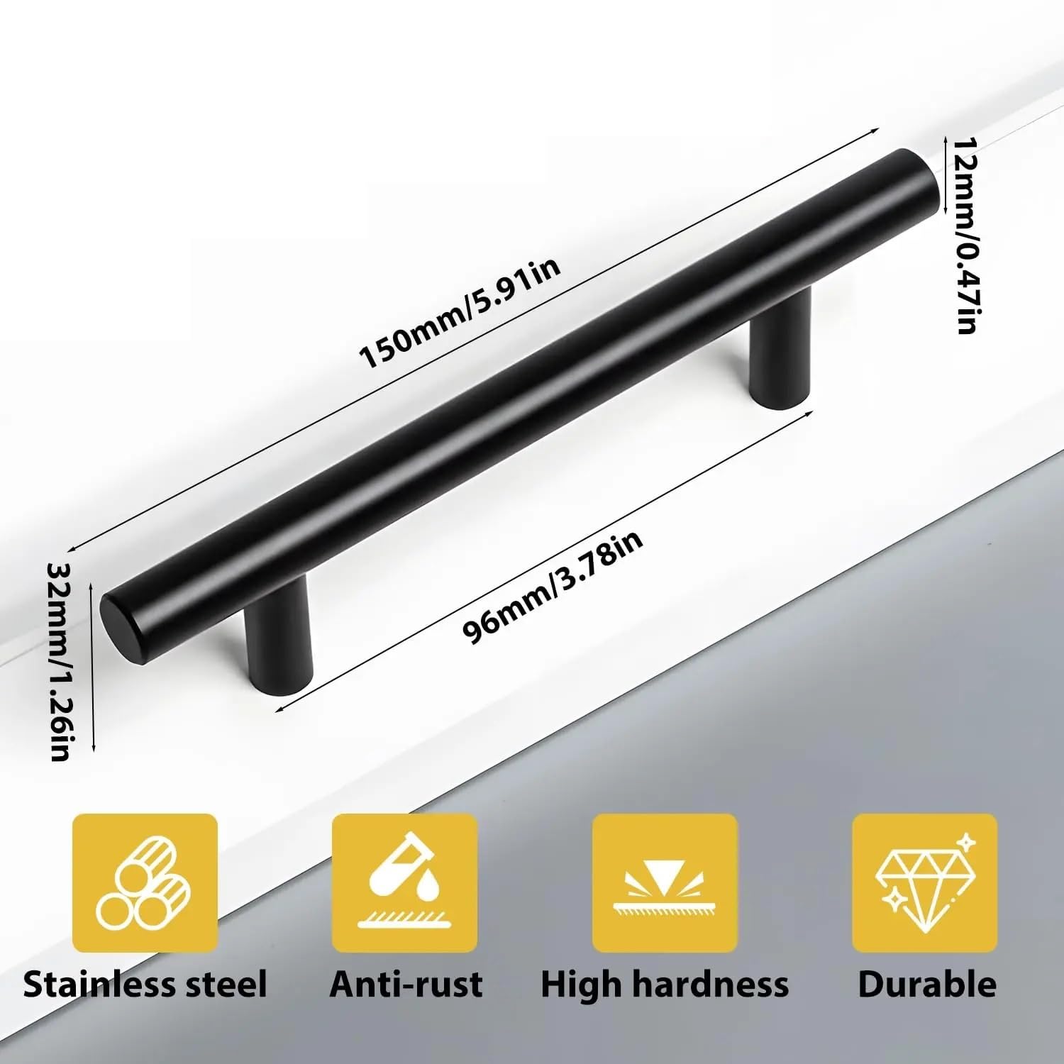 LATEAU Griffe für küchenschränke 4/6/8er-Pack schwarze Küchenschrankgriffe – 96/160 mm Lochmitte aus gebürstetem Edelstahl(8PCS)