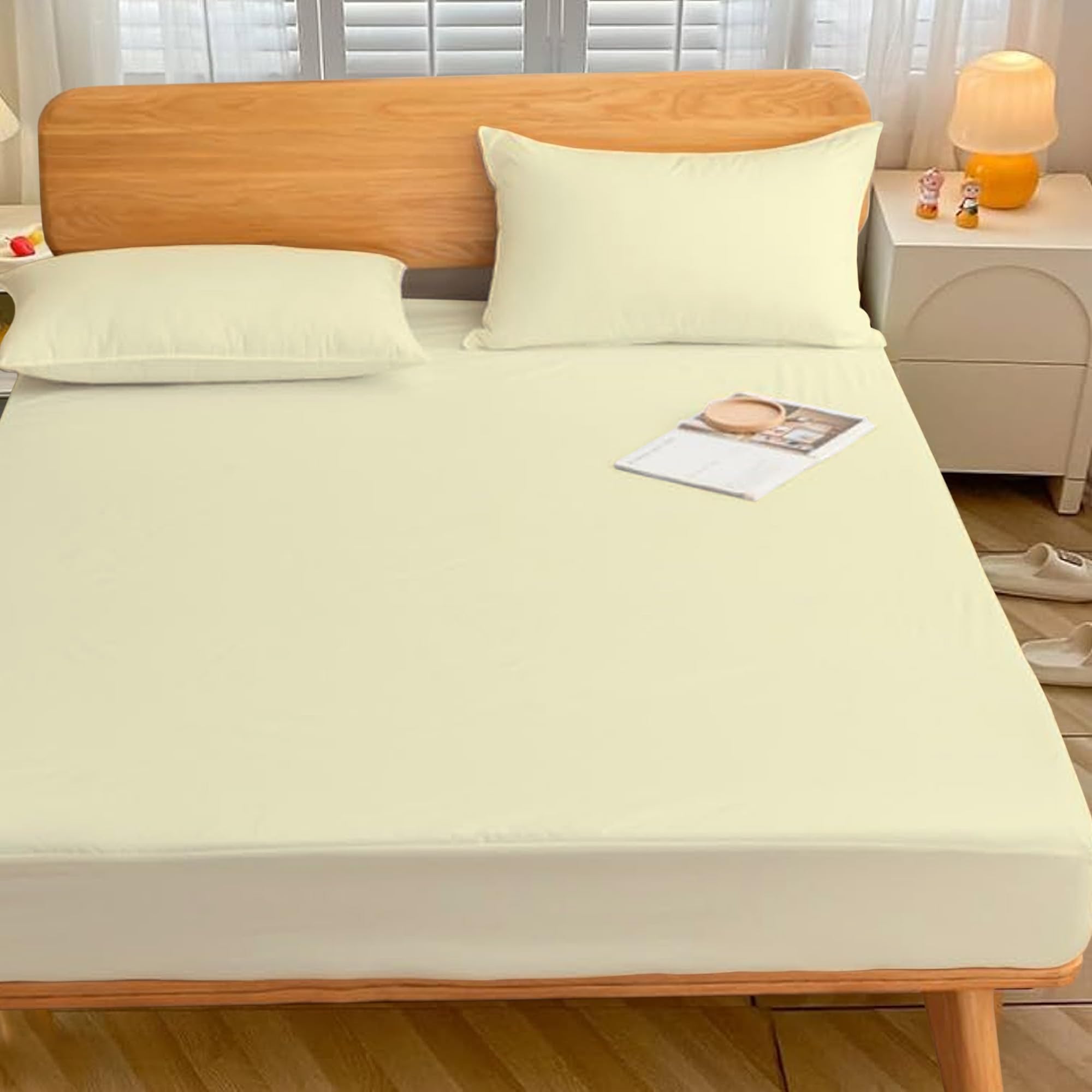 100% Egyptian Cotton King Fitted Sheet 400 Thread Count Bed Sheets 35cm Deep Fitted Sheets For King Size Bed with 360° Round Elastic Fitted Sheets