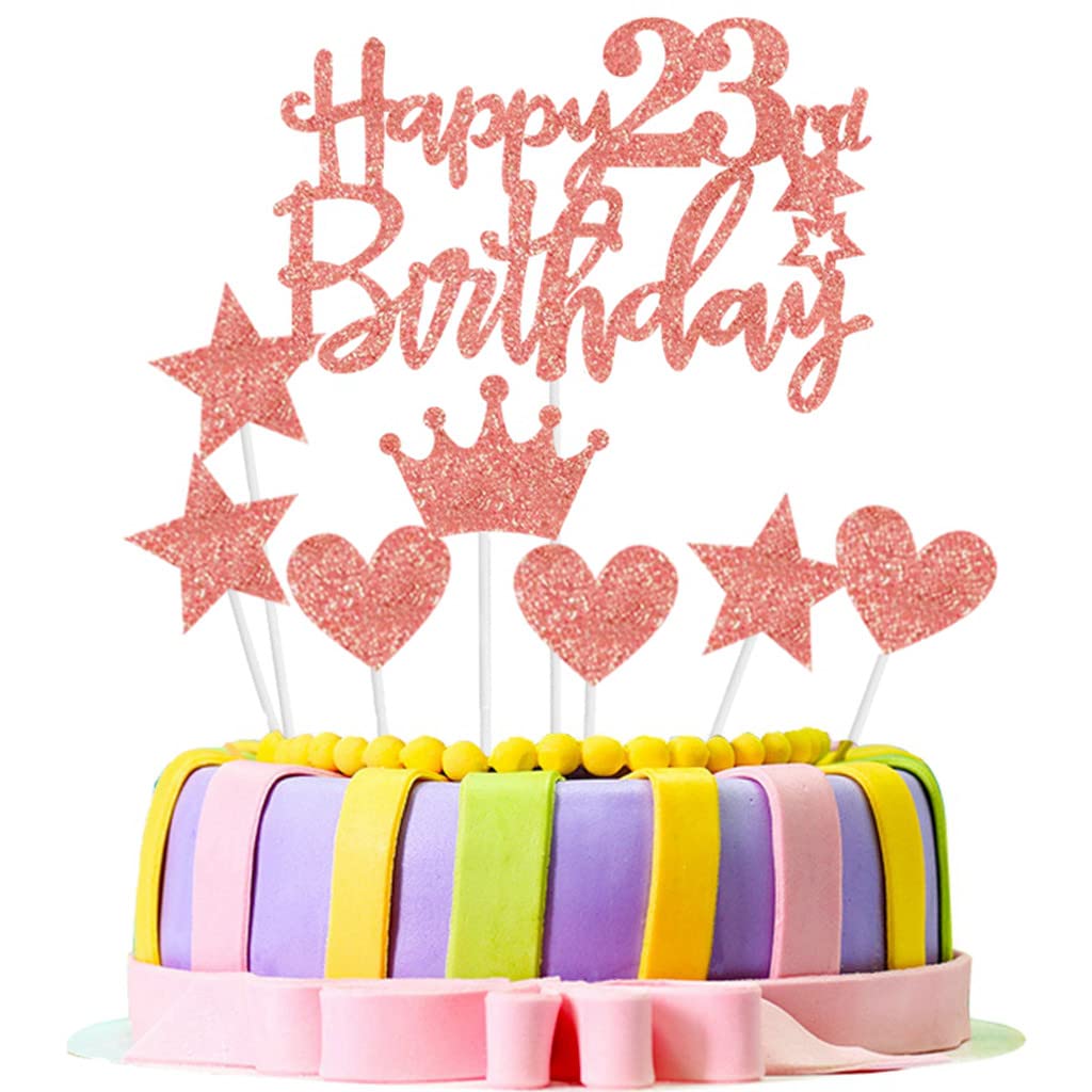 Set Decorazioni Compleanno 23 Anni Donna Oro Rosa Palloncini E Torta - 5
