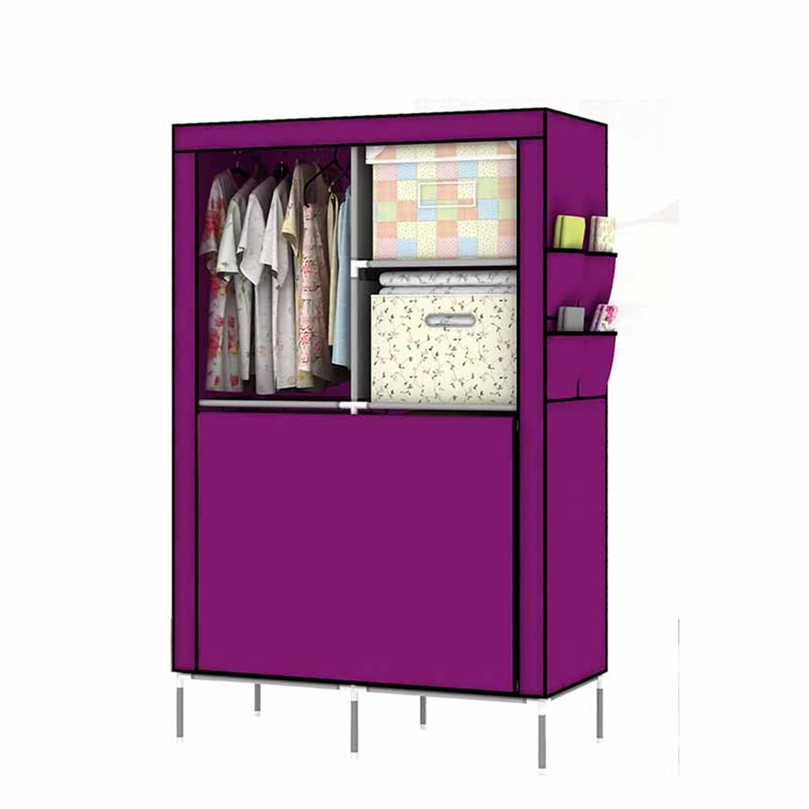 Armario Abierto, Almacenamiento Multifunción, Percha, Puerta Plegable, Armario, Diseño De Almacenamiento Dividido con Rieles para Colgar, Tela Impermeable 175 * 90 * 45 CM