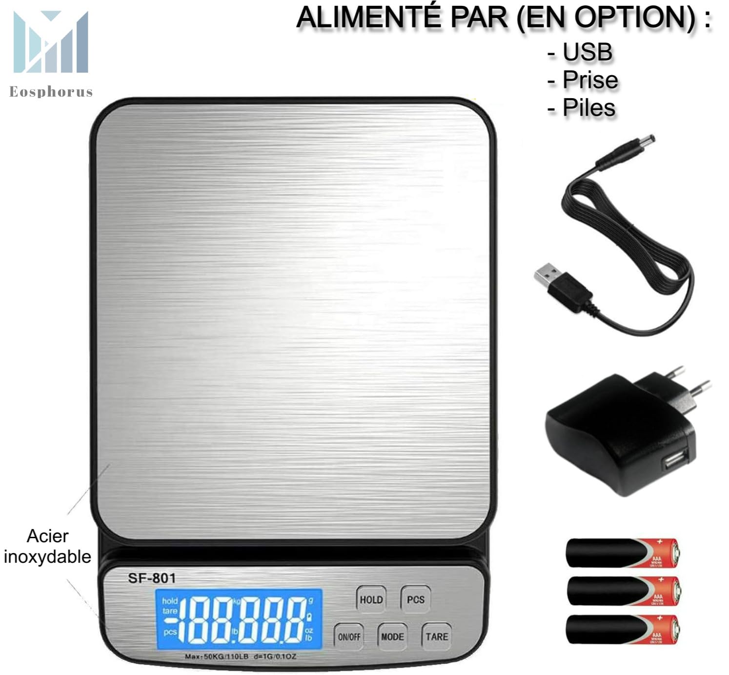 Balance Numérique pour Colis 50kg, Pèse-Colis Précision, Adaptateur Secteur