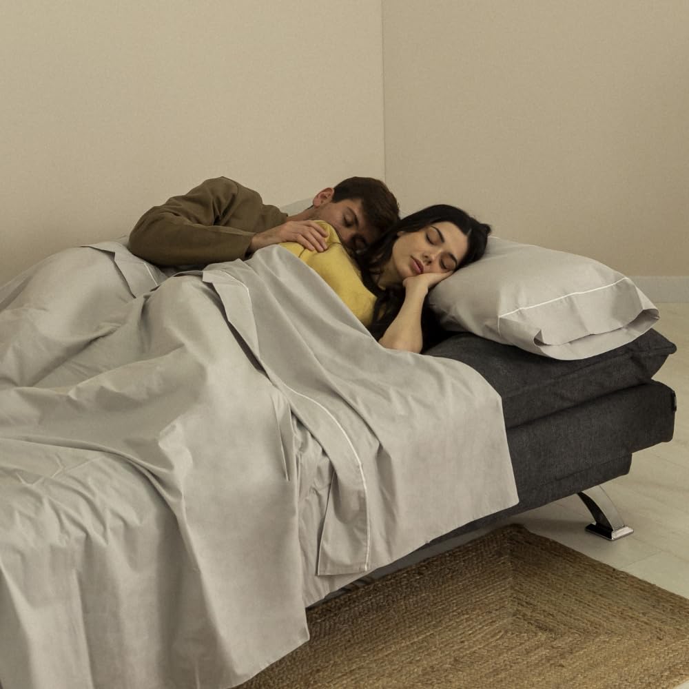 Nalui - Sofá Cama 3 Plazas Acolchado Extra 194x103x92cm Cloud Dots con Apertura Clic-Clac Y 6 Reclinaciones Laterales. Sofá Cama Chaise Longue con Patas de Metal Convertible en Cama Doble | Gris
