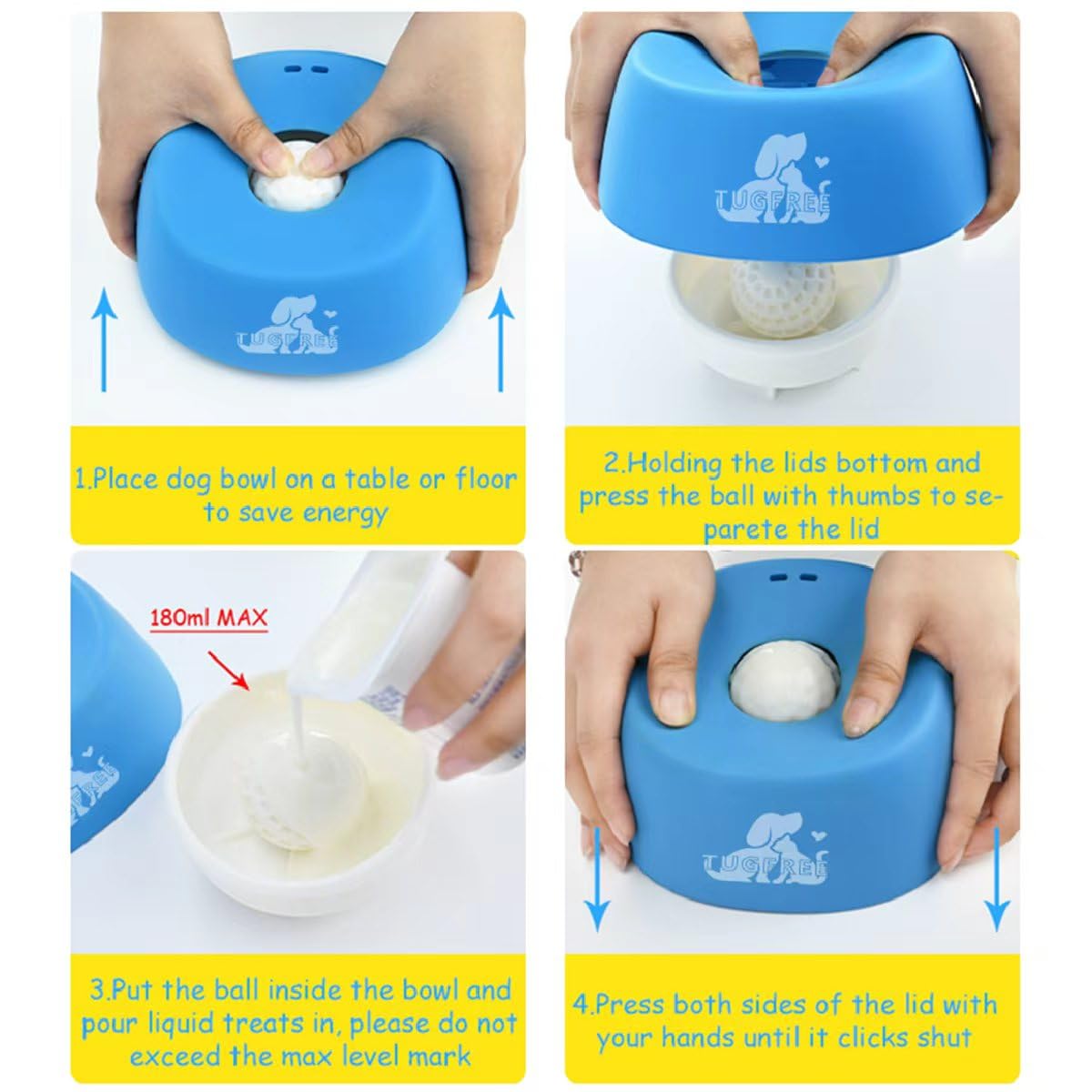 TUGFREE Gamelles pour chien à alimentation lente, distributeur de casse-tête à lécher pour friandises liquides, bol à lécher pour bouillon d'os et yaourt, jouet interactif pour soulager l'anxiété
