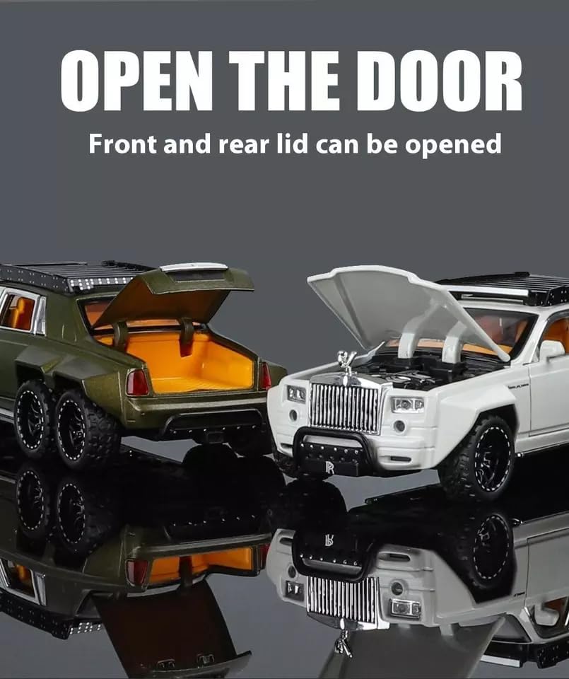 Image of 1:32 6x6 Alloy Pickup Diecast Model Car - Sound & Light Gift,Rolls-Royce Phantom Model Car 1:32 Scale Toy Cars Diecast Vehicle Boy Kid Gifts, (1:32 Rolls-Royce Phantom 6x6 -White)