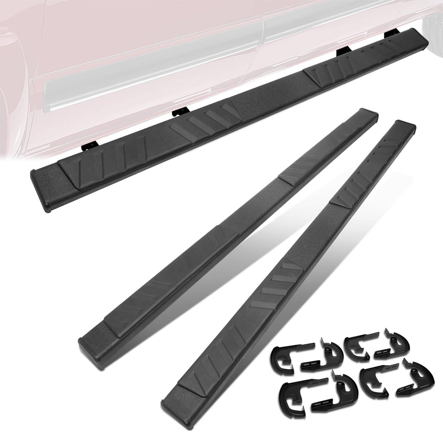 5 in. W Black Stainless Steel Step Bar Running Boards Compatible with 04-14 Ford F150 Super/Extended Cab CAAP-STEPS-8169BK-ZTL