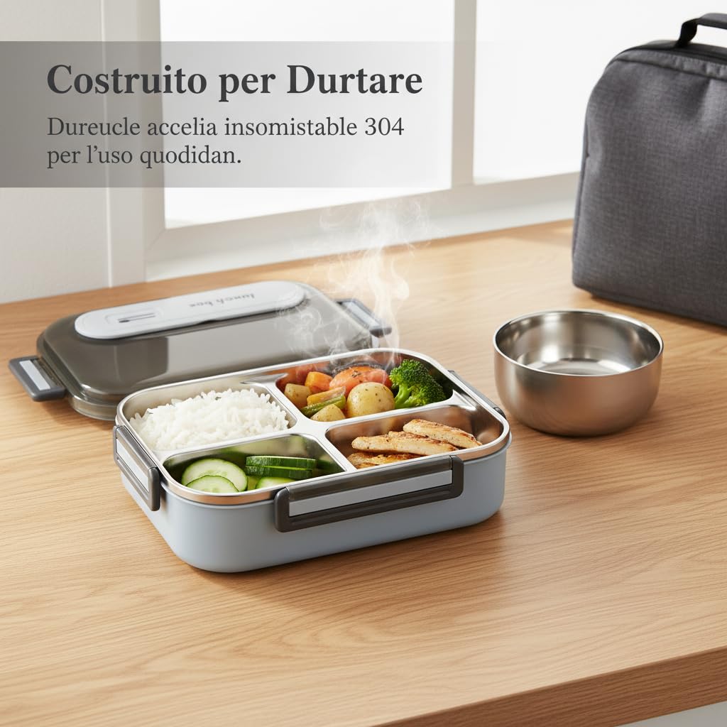 Porta Pranzo Termico in Acciaio Inox 316 con Riscaldamento Acqua Calda per Impiegati e Studenti, Set Completo con Borsa e Posate, color to 1