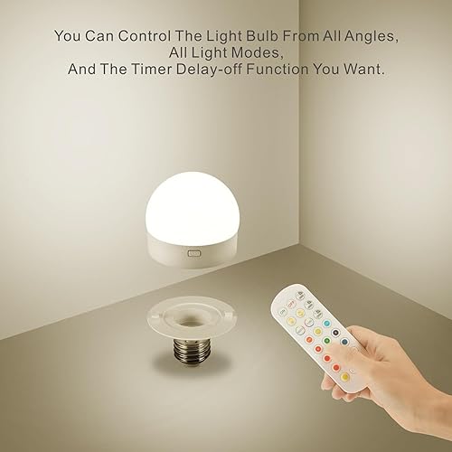 Miniatura 5 de LINEWAY Bombilla recargable con batería con control remoto, equivalente a 40 W, paquete de 2, E26 de carga desmontable E26, bombilla de lámpara de