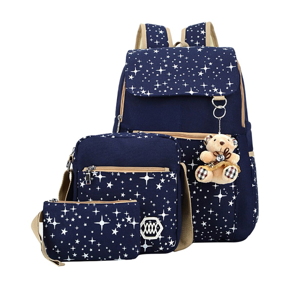 Star Print Girls Backpacks Set for School, School Bags Backpack Bookbags for Teens Girls, with Crossbody Bag, 3 Pieces