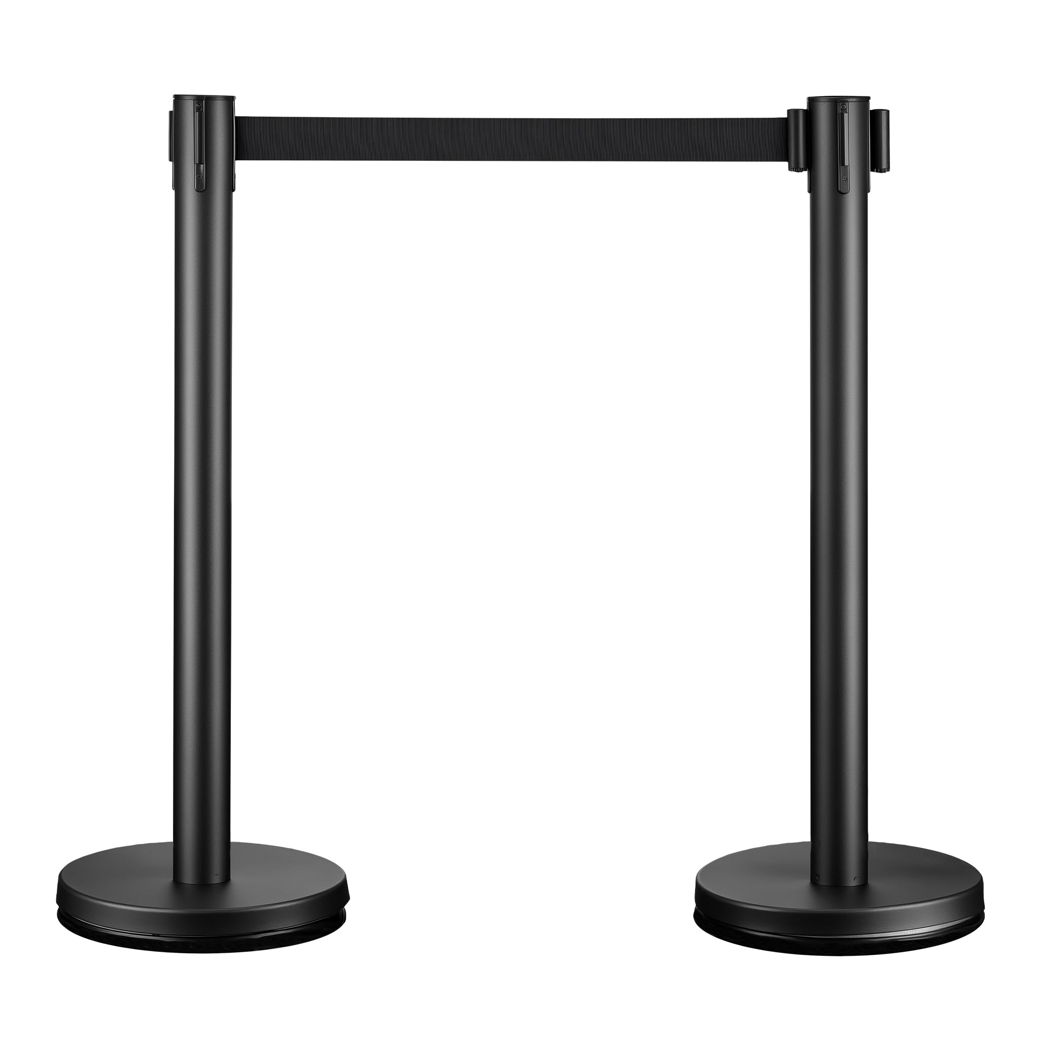 Wiltec mobile Absperrpfosten 32 x 7 x 90 cm in Schwarz mit 200 cm Zugband, Absperrständer aus rostfreiem Stahl, Personenleitsystem für Veranstaltungen