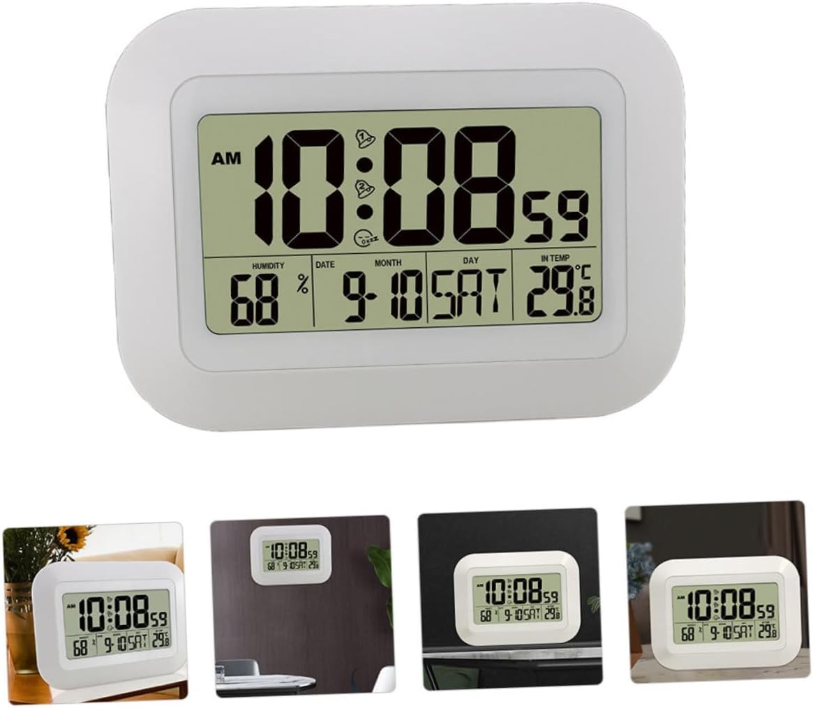 Multi-Function Electronic Alarm Clock Large Display Table and Wall Hanging Options Temperature Humidity Display Battery Not Included for Home Decor