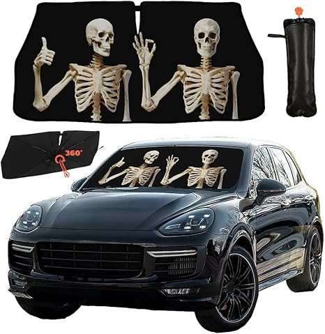 Skull Car Windshield Sun Shade Umbrella Foldable Front Windshield Cover Funny Visor Umbrella Sun Shade Cover Sun Shade Car Accessories Blocks UV Rays (57