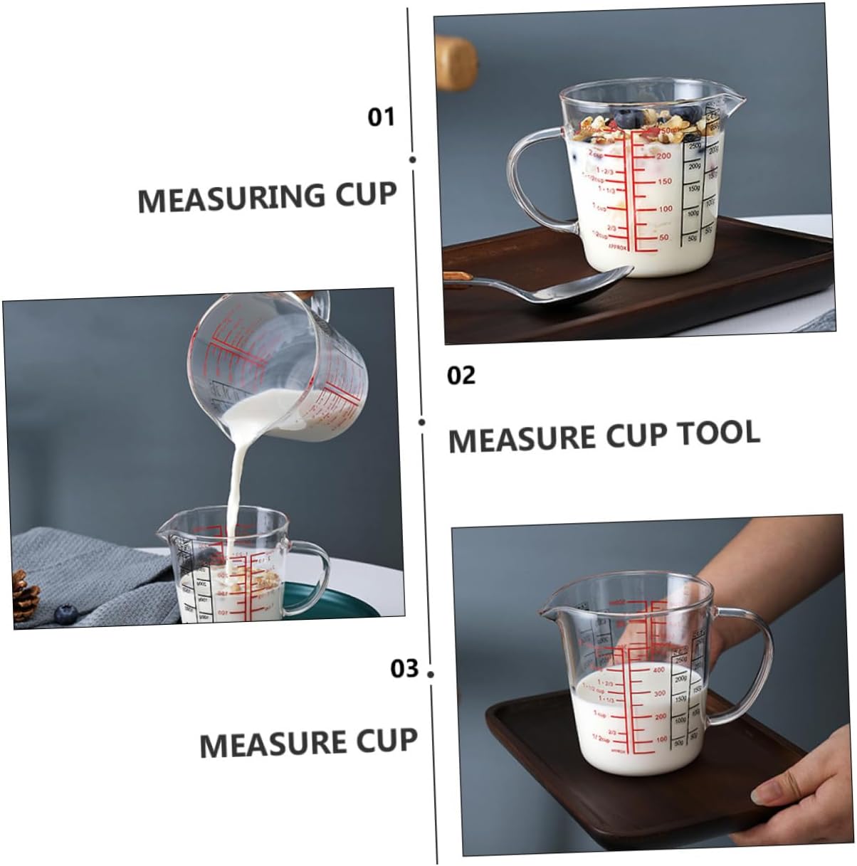 KICHOUSE 500ml Glass Measuring Cup with Scale Portable Milk Cup Tool for Cooking and Baking for Home Use and Kitchen Measurements