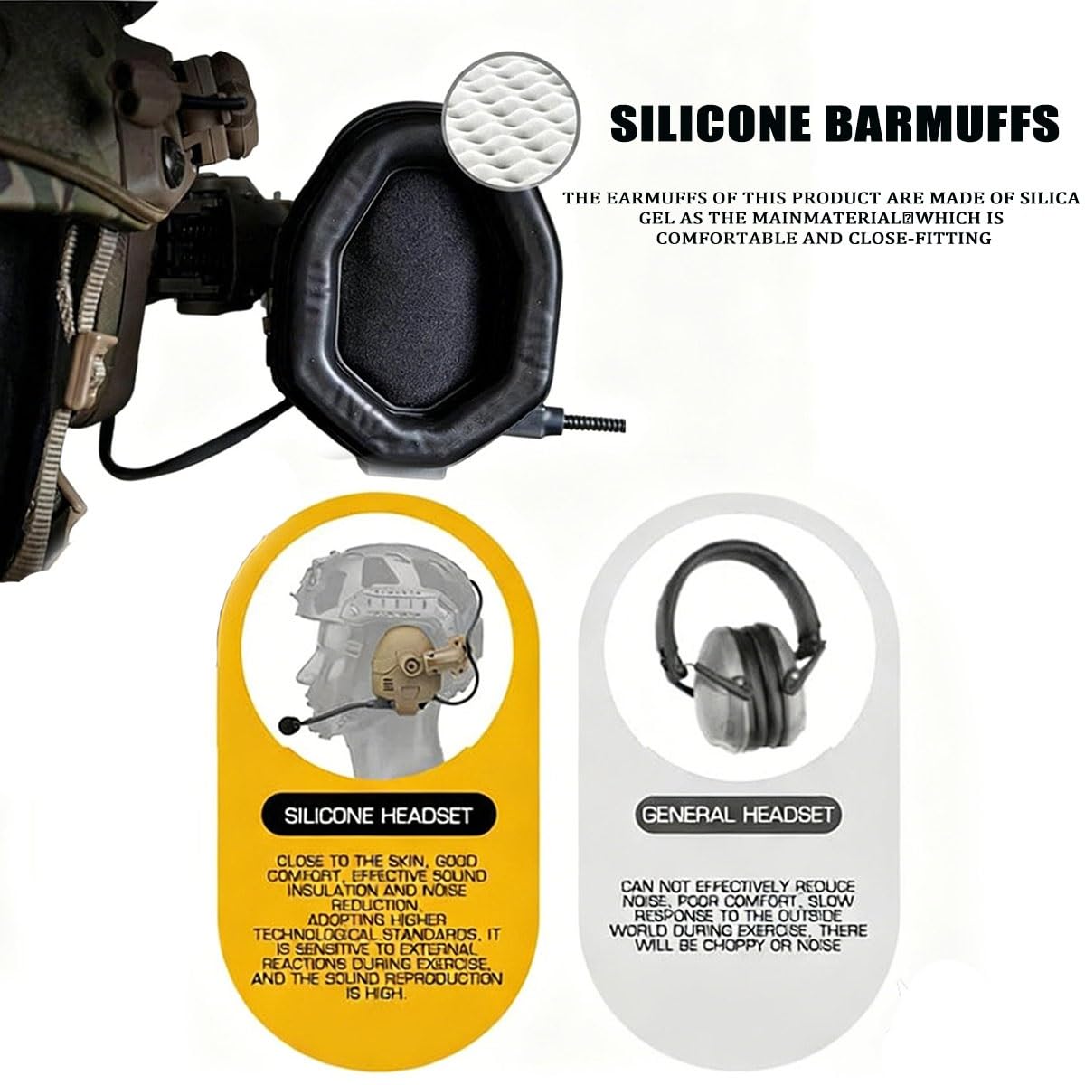 Casque Tactique avec Réduction du Bruit, Protection Auditive Et Coussinets en Silicone, avec Micro Amovible