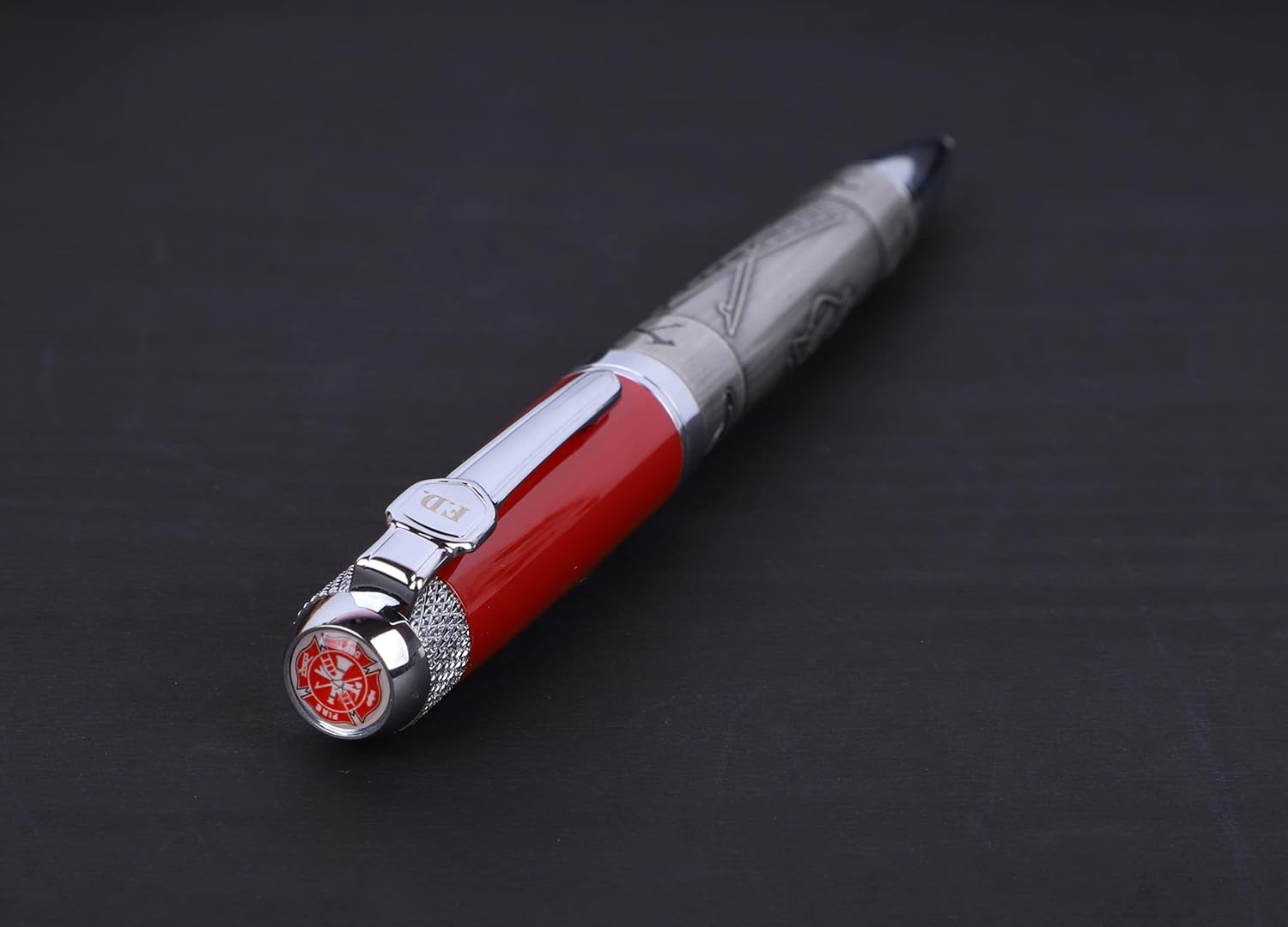 Trendy Zone 21 Red Cap Firefighter Pen, Officially Licensed Ballpoint Pen, Black Ink Pen, With Embossed Maltese Cross Logo, Gift Box Included, Fire Dept. Licensed Product