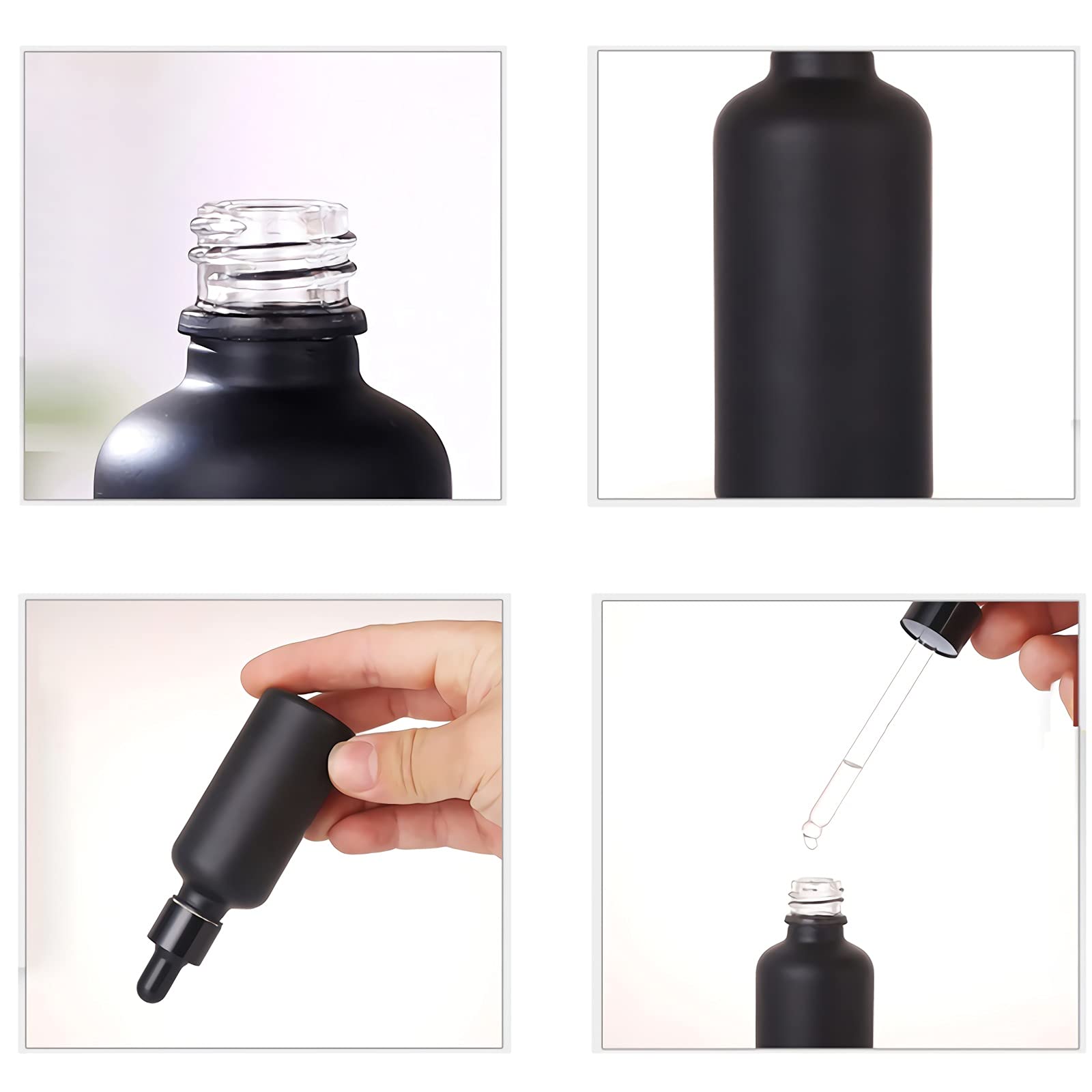 24 Piezas Negro Mate Frasco Cuentagotas Cristal 50ml, Botellas Cuentagotas Vacío con Pipeta de Vidrio Negro, para Fragancias de Aromaterapia de Aceites Esenciales, Masaje, Viaje
