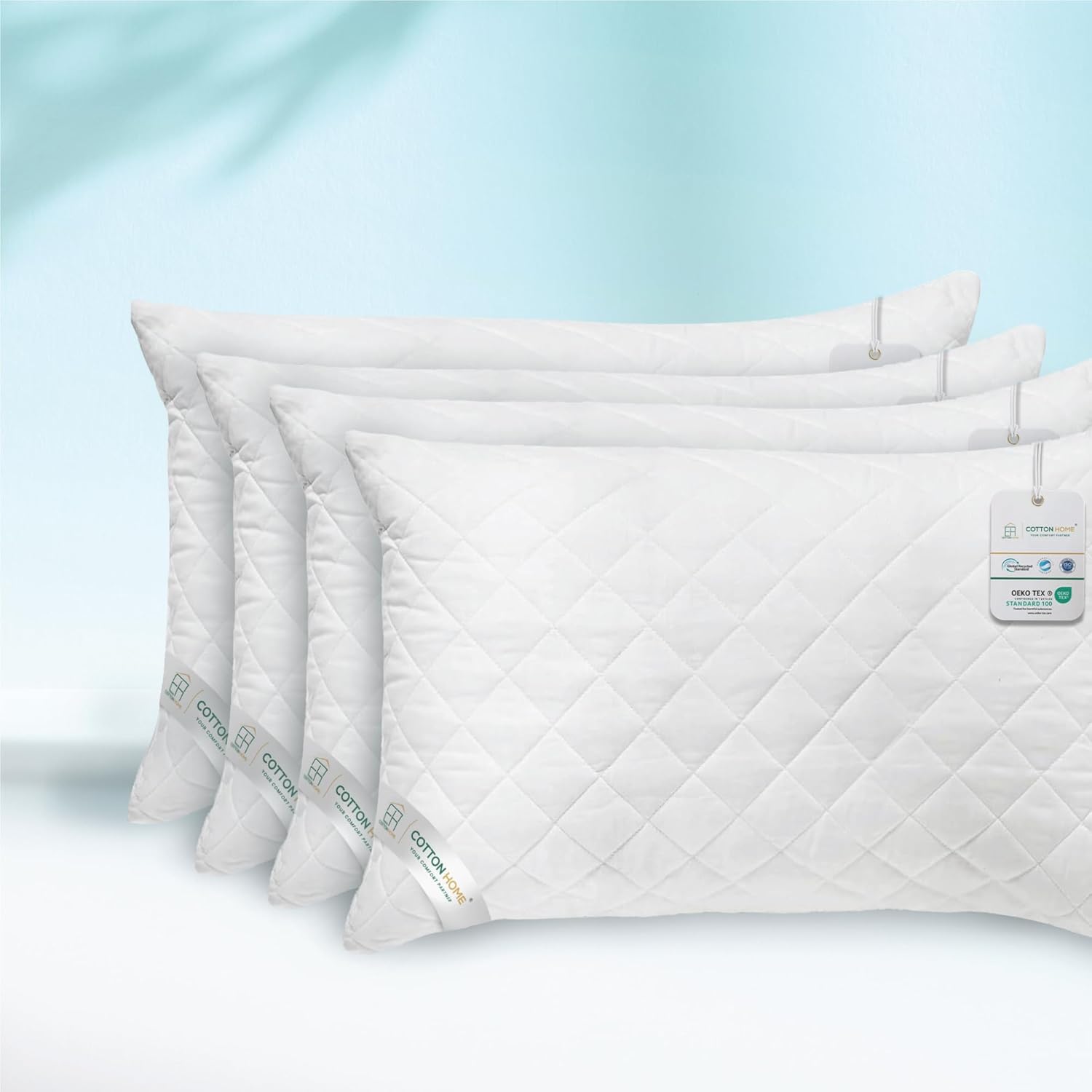 Cotton Home® Vintage Microfiber Pillow 50 X 75 cm Bed Pillows for Sleeping Standard Lightweight Hotel Luxury Sleep Pillow For Side Support and Back Sleepers Soft Fluffy Hypoallergenic (White) Pack 4