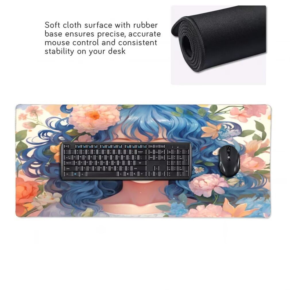 Tappetino Mouse XXL 1000x500mm Principessa Grande Mouse Pad, Tappetino Scrivania con Bordi Cuciti, Grande Mousepad Gaming con Base Antiscivolo per Giocatori, Ufficio e Casa (Floreale) -MP1534