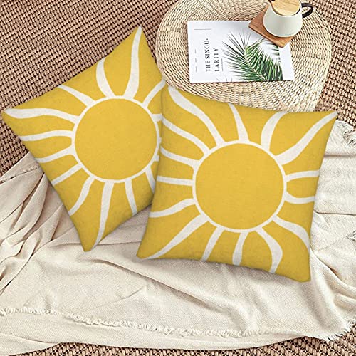 Summer Pillow Covers 18X18 Set Of 2, Yellow Sunshine Decorative Outdoor Throw Pillow Covers Modern Farmhouse Cushion Case Linen Square For Home Couch Sofa #TOP5