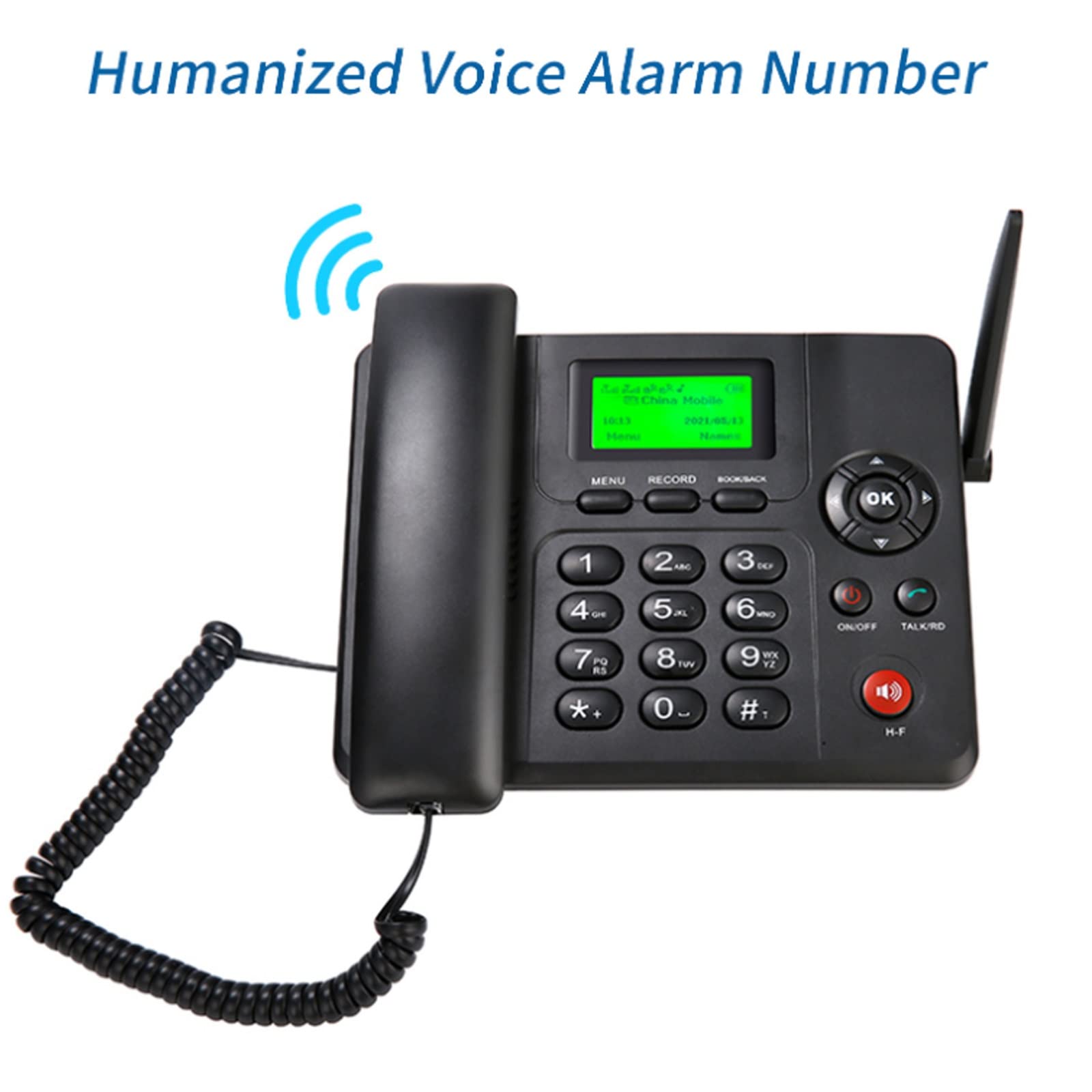 Telefono da scrivania wireless Quad Band GSM con slot per scheda SIM, più lingue, ricomposizione, vivavoce, SMS, funzioni radio, telefono da tavolo nero